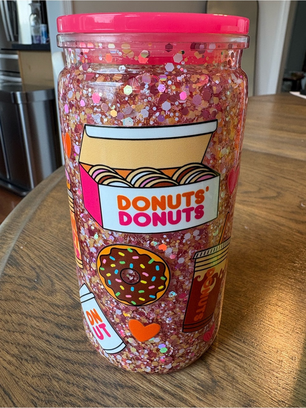 Donuts Glitter Travel Tumbler with Pink Lid